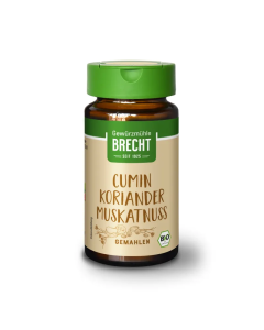 Cumin, Koriander, Muskatnuss gemahlen im Glas